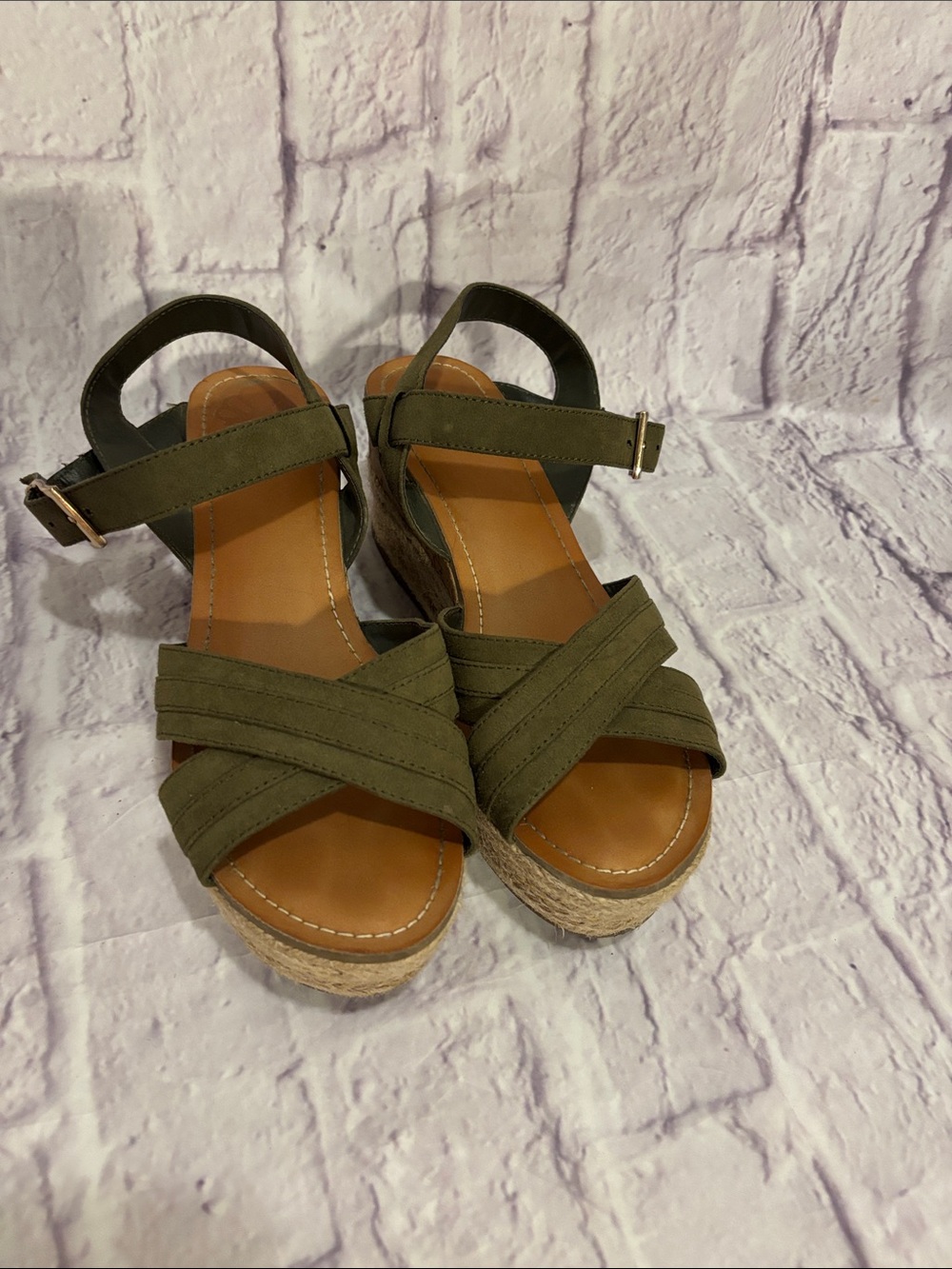 Women’s Olive Green Espadrille Platform Sandals - Picture 2 of 7